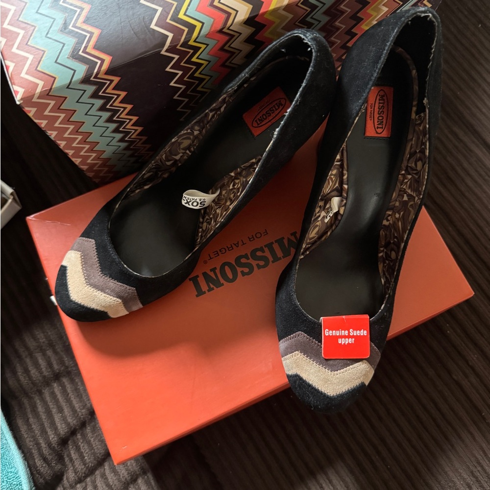 Missoni Target Suede Black and Tan Chevron Heels